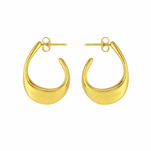 Golden Crescent Hoop Earrings in 18K PVD gold by Febae – view 2