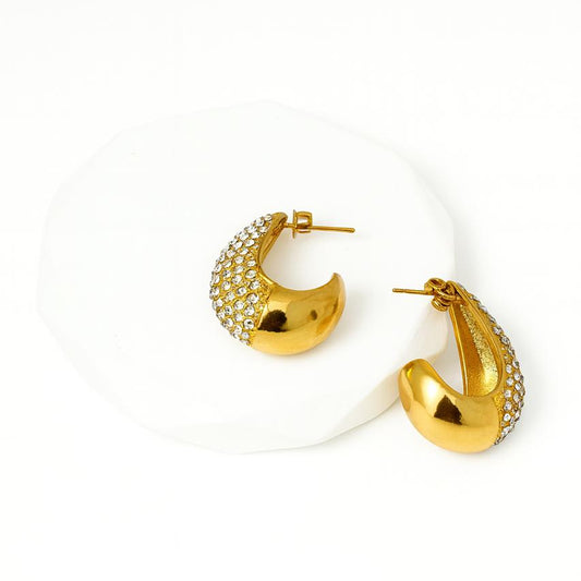 Luxe Crescent Crystal Hoop Earrings in 18K PVD gold by Febae – view 2