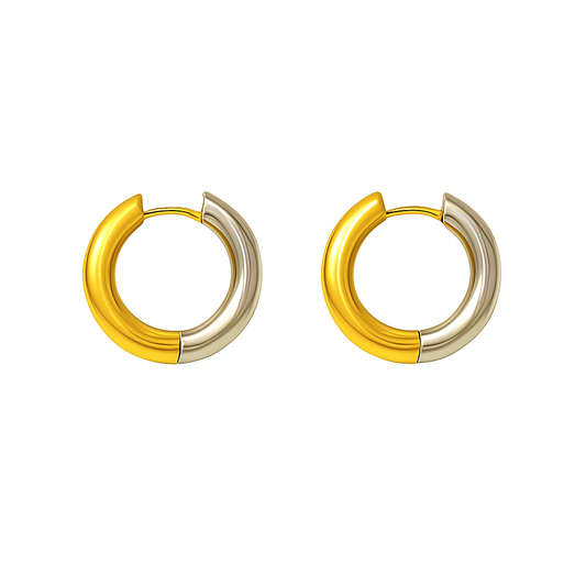 Golden & Silver Loop Earrings in gold and silver PVD by Febae – view 2