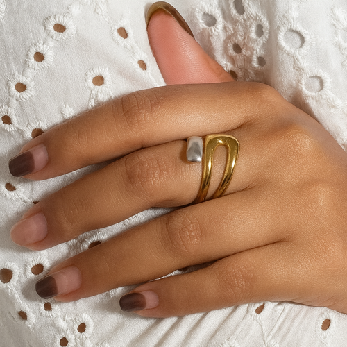 Twine of Gold & Silver Ring in gold and silver PVD by Febae – view 2