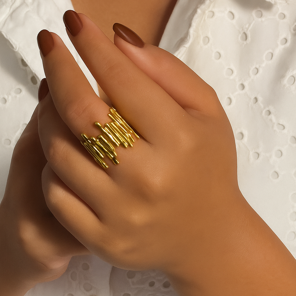 Molten Drape Ring in 18K PVD gold by Febae – view 2