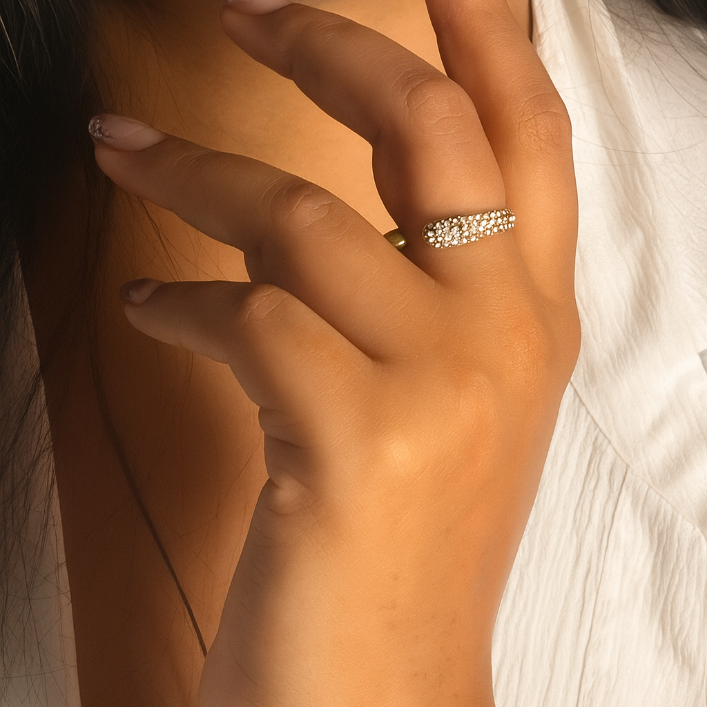 Golden Sparkle Stone Ring in 18K PVD gold by Febae – view 2