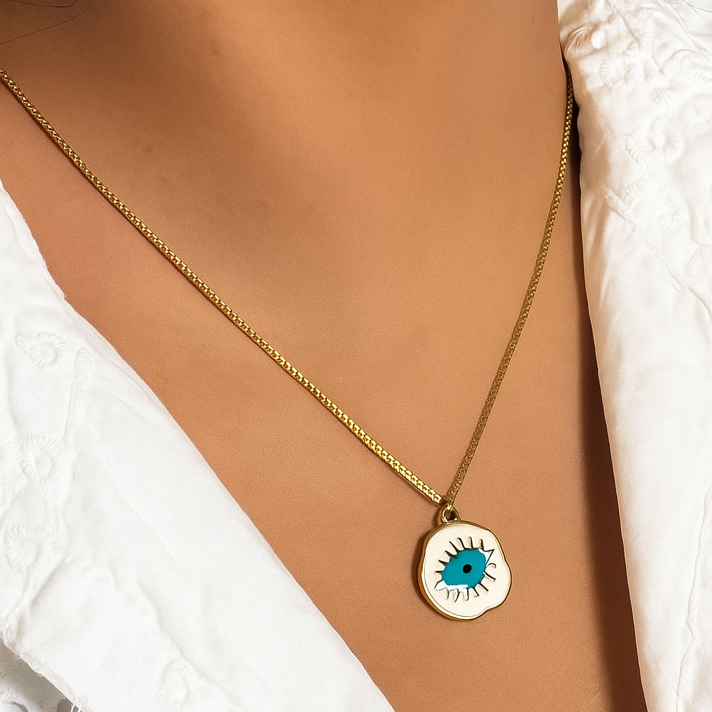 Evil Eye Pendant Necklace in 18K PVD gold by Febae – view 2