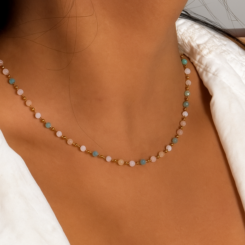 Pastel Harmony Bead Necklace in 18K PVD gold by Febae – view 2