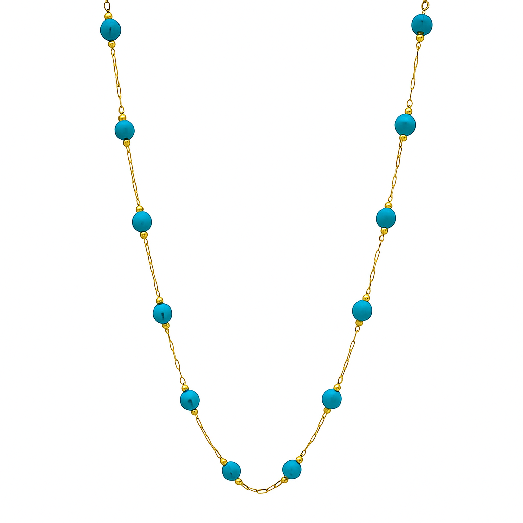Blue Harmony Bead Necklace in 18K PVD gold by Febae