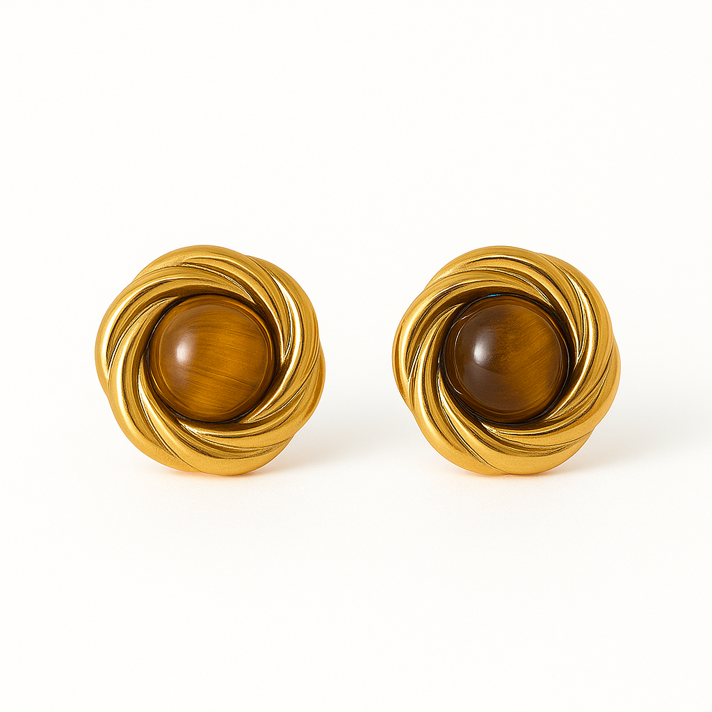 Golden Aura Stud Earrings in 18K PVD gold by Febae – view 2