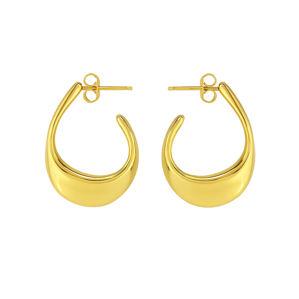 Golden Crescent Hoop Earrings in 18K PVD gold by Febae – view 2