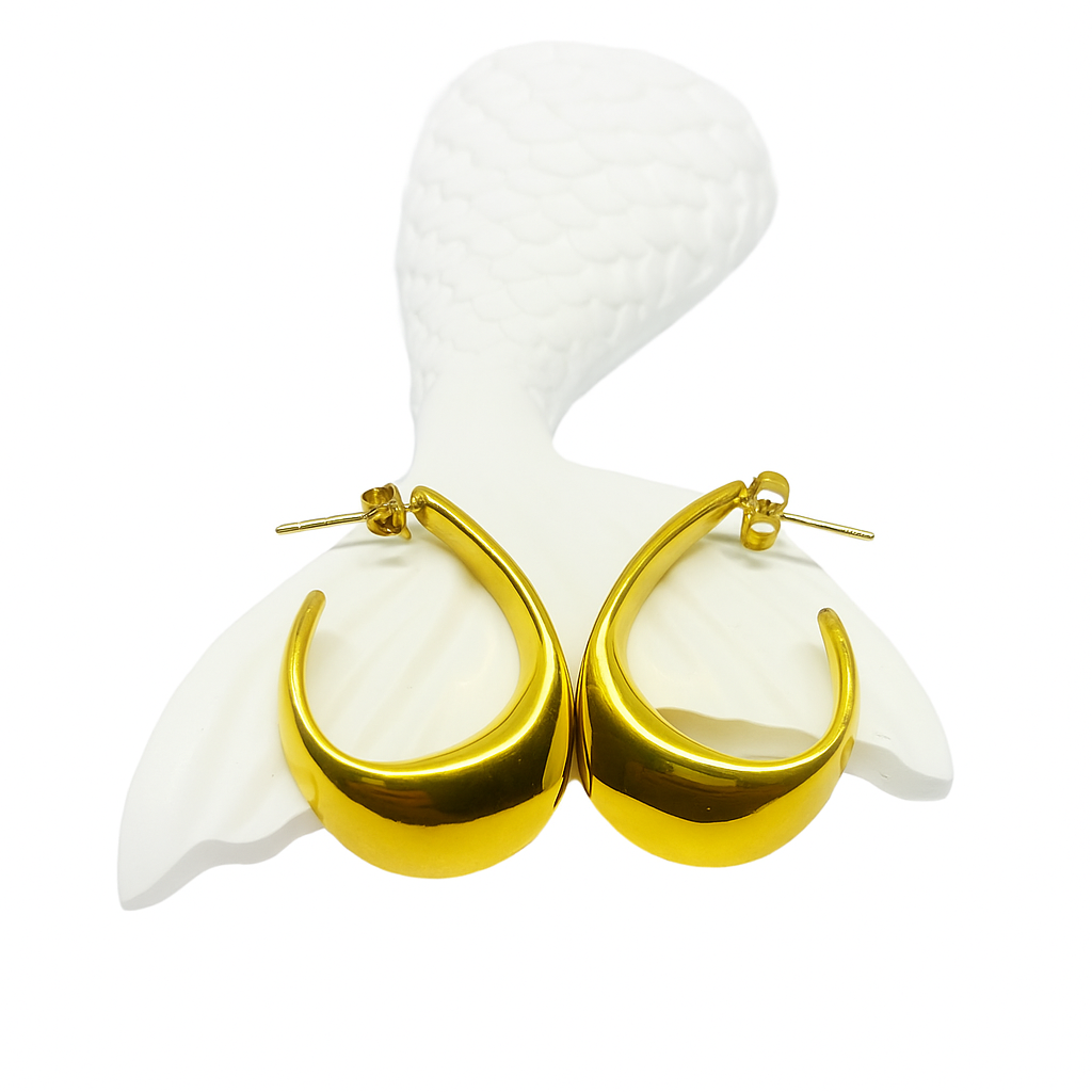 Golden Crescent Hoop Earrings in 18K PVD gold by Febae – view 3