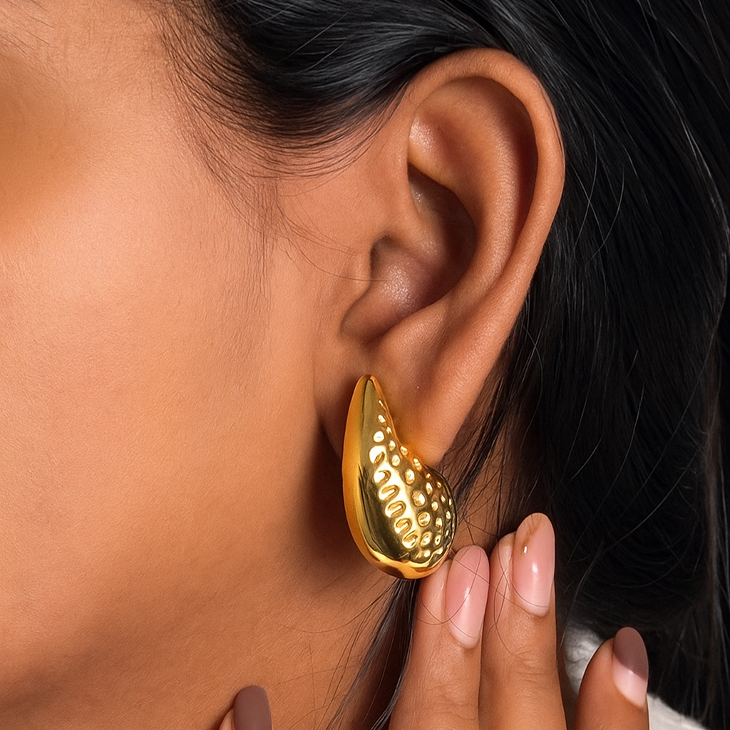 Golden Tear Drop Earrings in 18K PVD gold by Febae