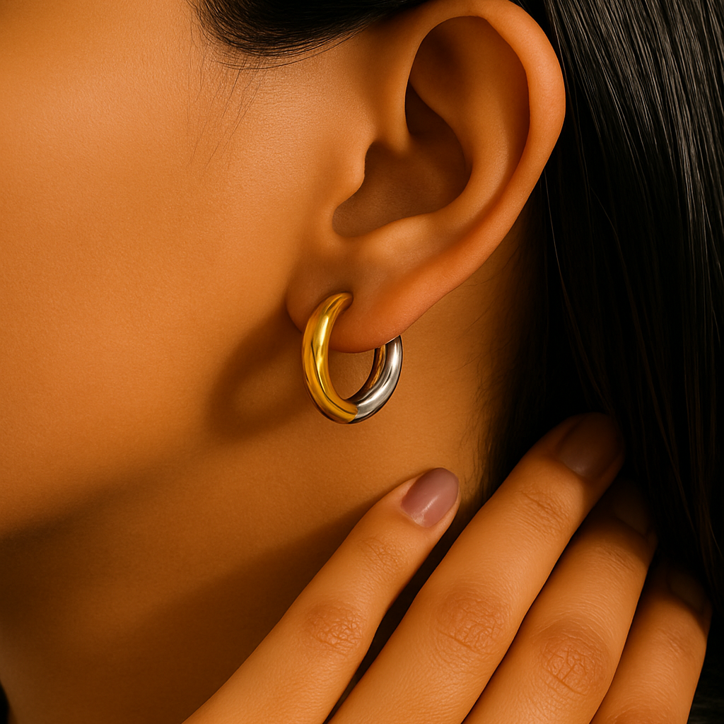 Golden & Silver Loop Earrings in gold and silver PVD by Febae