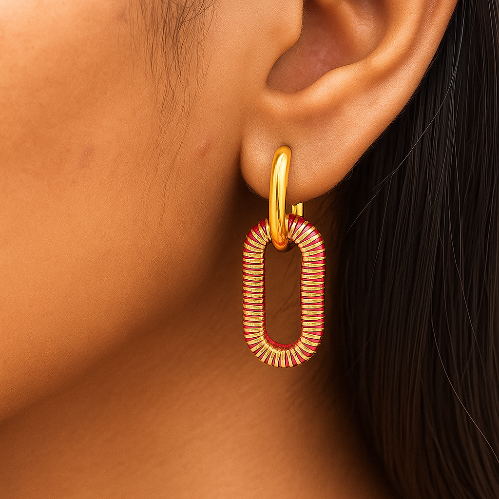 Scarlet Orbit Link Earrings in 18K PVD gold by Febae