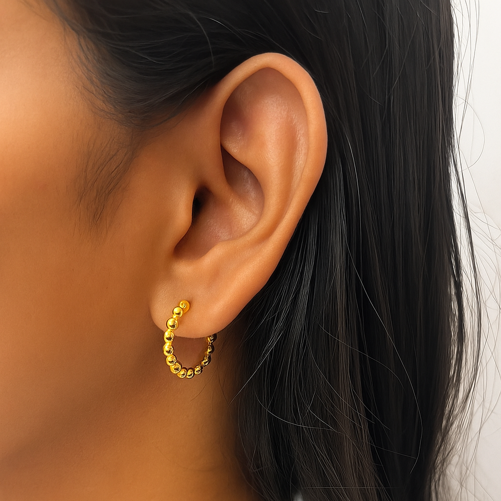 Aurora Bead Hoop Earrings in 18K PVD gold by Febae