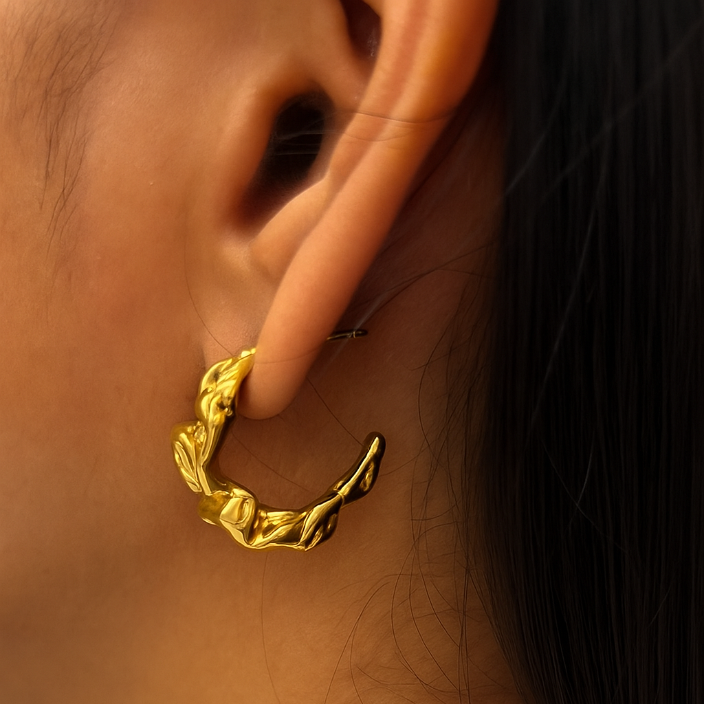 Elysia Sculpt Hoop Earrings in 18K PVD gold by Febae