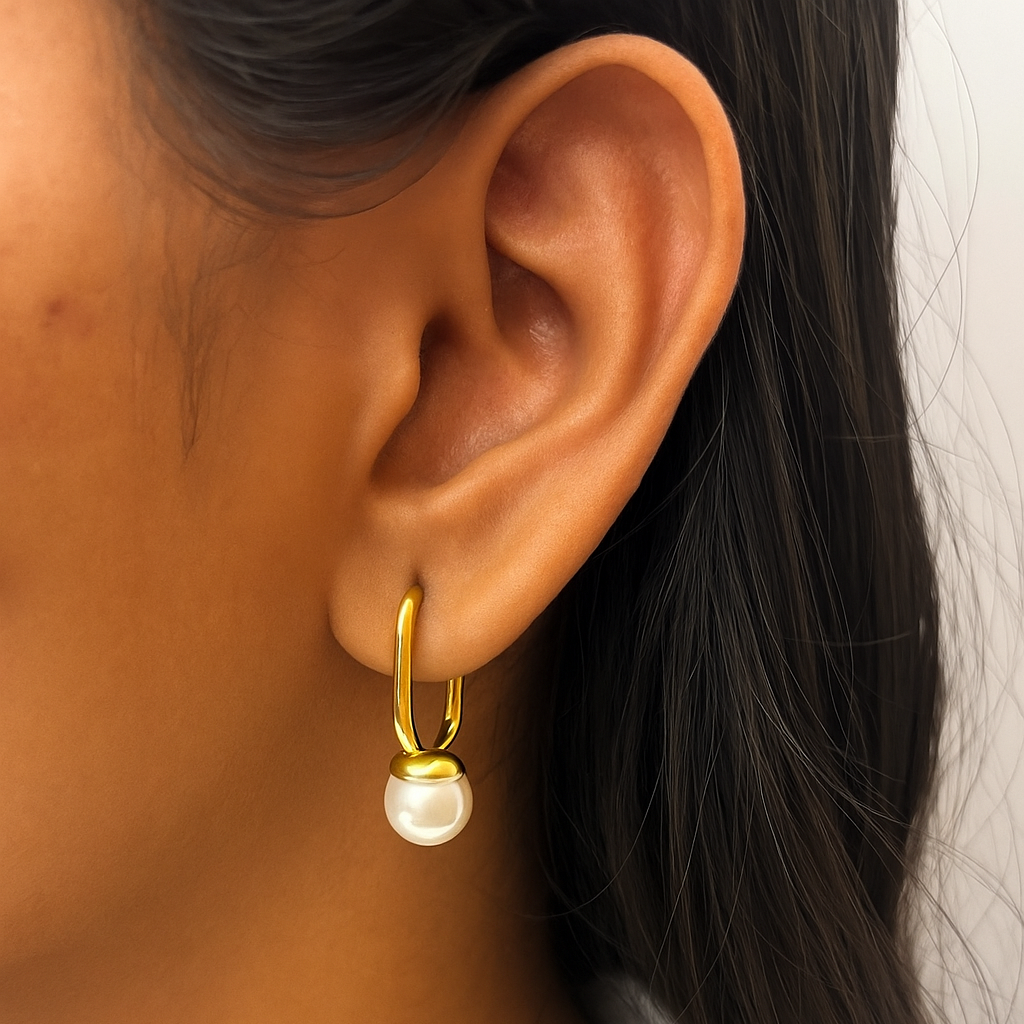Ophelia Pearl Drop Earrings in 18K PVD gold by Febae