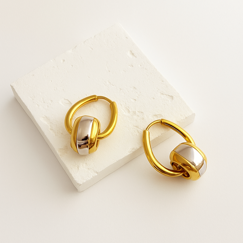 Celeste Duo Earrings in 18K PVD gold by Febae – view 3