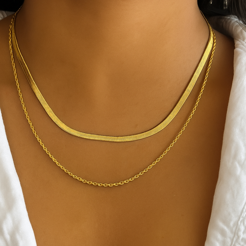 Aureum Duo Necklace in 18K PVD gold by Febae – view 2