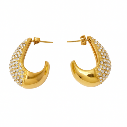 Luxe Crescent Crystal Hoops