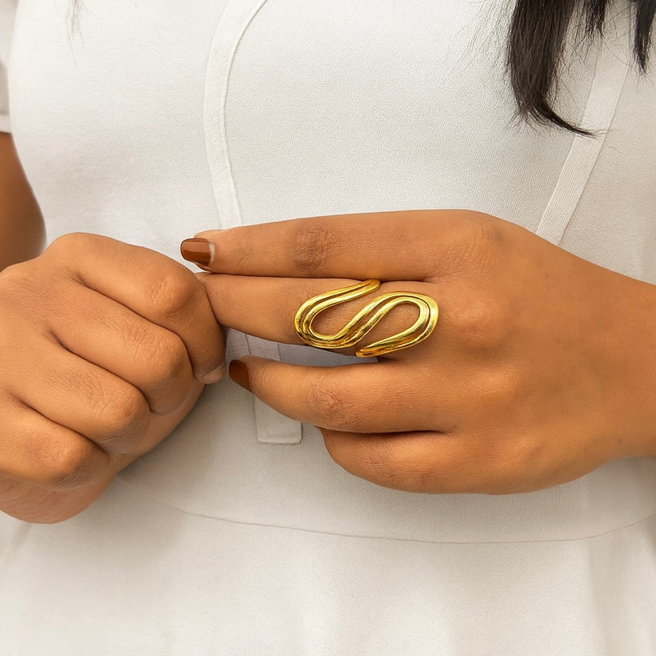 Sculpted Swirl Ring in 18K PVD gold by Febae – view 2