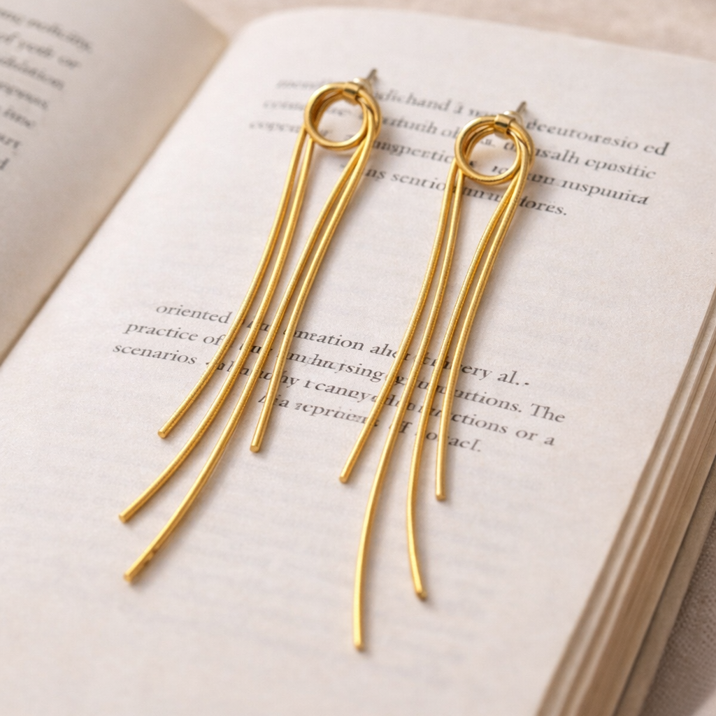 Golden Loop Tassel Earrings in 18K PVD gold by Febae