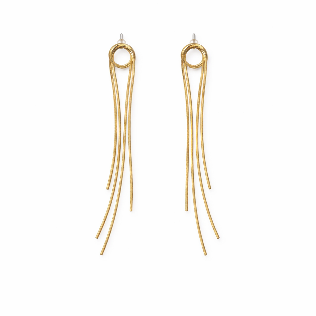 Golden Loop Tassel Earrings in 18K PVD gold by Febae – view 2