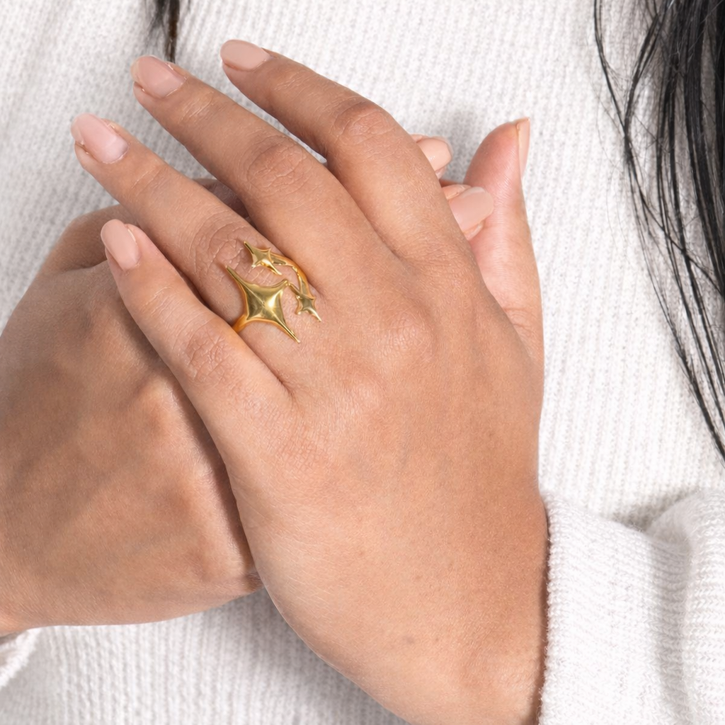 Shooting Star Ring in 18K PVD gold by Febae – view 2