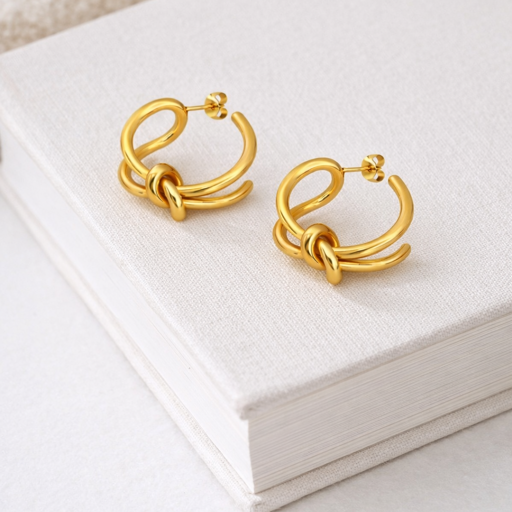 Eterna Knot Earrings in 18K PVD gold by Febae – view 3