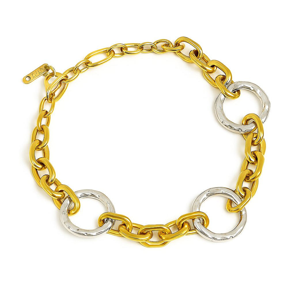 Golden Dual Orbit Link Bracelet in gold and silver PVD by Febae – view 3