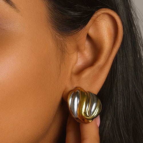 Dual Wave Huggie Earrings in gold and silver PVD by Febae – view 2