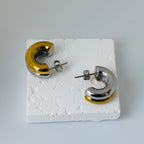 Luxe Fusion Hoops, gold and silver PVD earrings by Febae – view 4