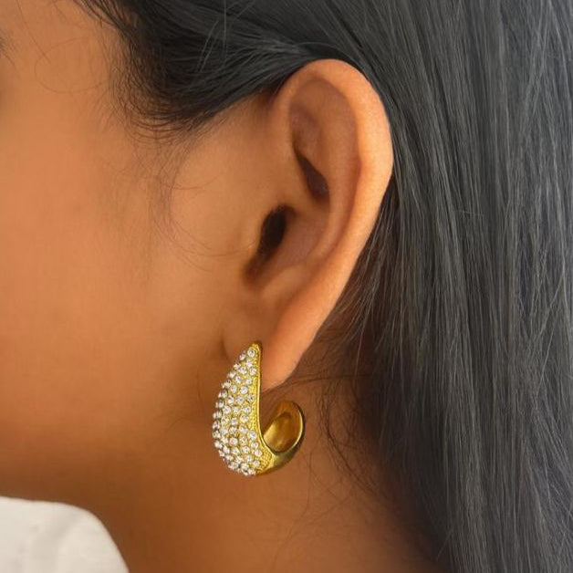 Luxe Crescent Crystal Hoops