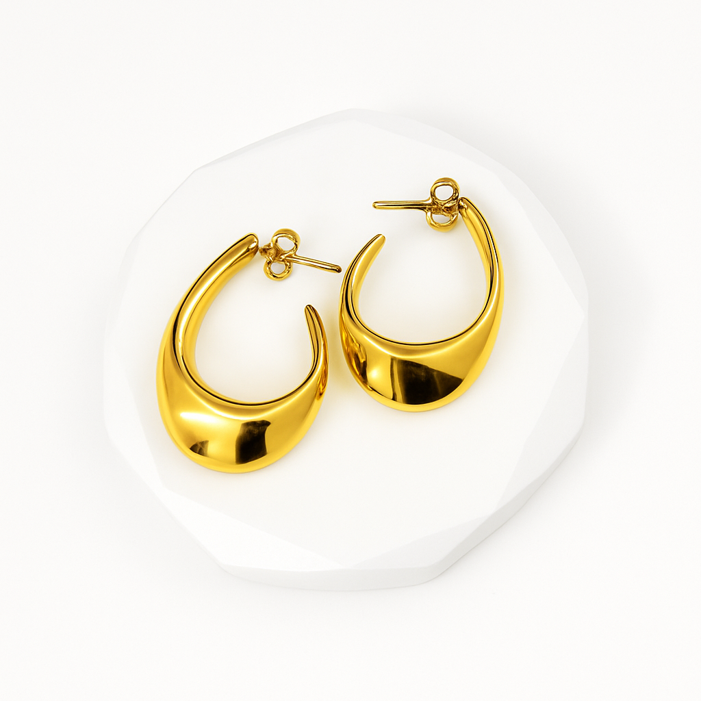 Golden Crescent Hoop Earrings in 18K PVD gold by Febae – view 4