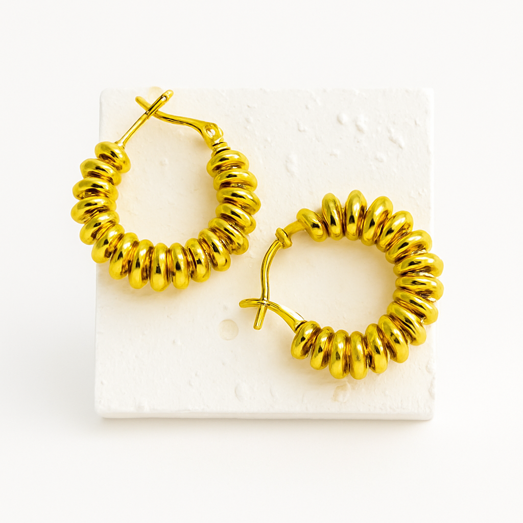 Golden Spiral Orbit Earrings in 18K PVD gold by Febae – view 2