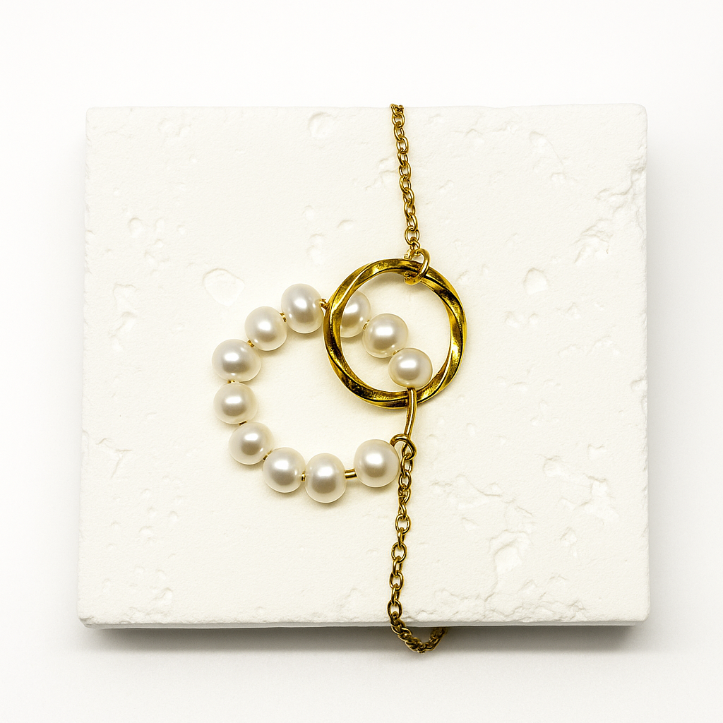 Golden Pearl Orbit Bracelet